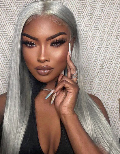 Sliver Grey Straight 13x6 Deep Part Lace Front Glueless Wig Human Hair For Women