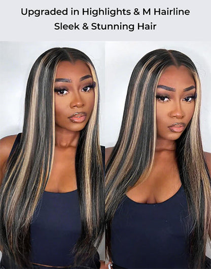 M Shaped Hairline Highlight Honey Straight 13x5 Pre Cut Lace Wig For Women