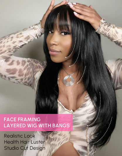 Gina- Face Framing Layered Wig With Air Bangs Pre Everything 7X5 Partingmax Glueless Wigs