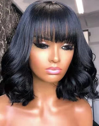 Elowen- Glueless Pull Go Wig 6x5 Pre Cut Lace Bob Wavy 13x5 Pre Everything Human Hair Wig With Bangs