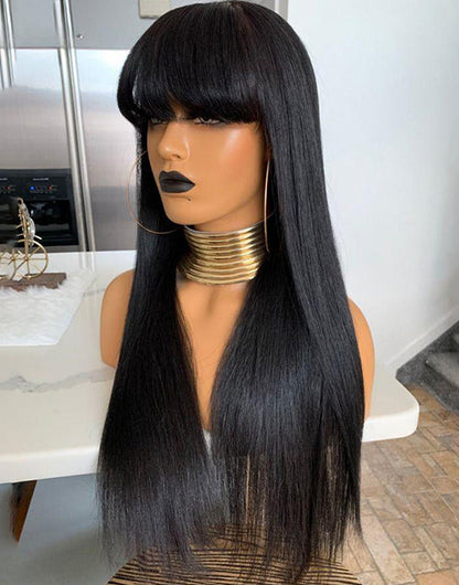 Sabina- Straight 13x5 Pre Everything Wig With Bangs Natural Black/Brown Glueless Human Hair Wig