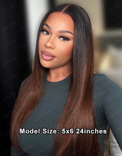 Calista- 13x5 5x6 Glueless Pre Cut Lace Ombre Brown Color Straight Human Hair Wigs