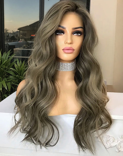 16" Ash Blonde Highlight Wavy 4x4 Lace Wig Glueless Wig