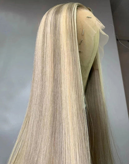 Yuli-Super Deal Ombre Golden Blonde Balayage Brown Highlight Straight 13x6 Lace Front Wig Medium Cap Size Limited