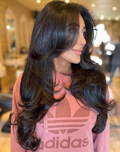 Thea- Curtain Bangs Wavy Layer Cut Glueless Wig Pre Cut Lace Human Hair