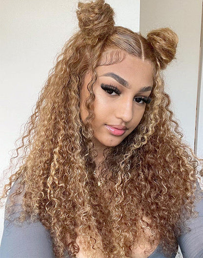 16" TP4/27 Highlight Deep Curly Pre Cut 13x5 Lace Wig