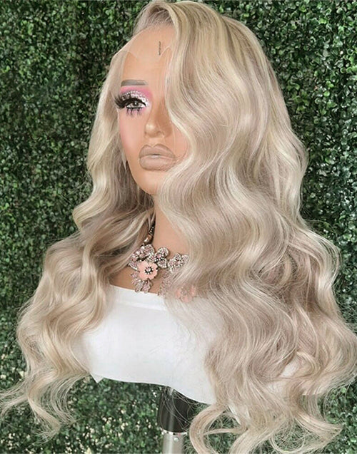 24" Mixed Ash Blonde Wavy 4x4 Lace Wig Glueless Wig Human Hair