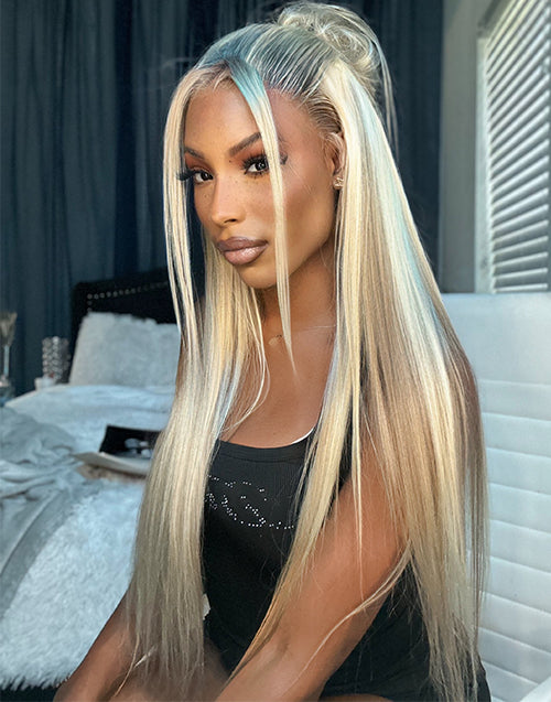 18"-24" Ombre Golden Blonde Brown Highlight Straight 13x4 Lace Wig