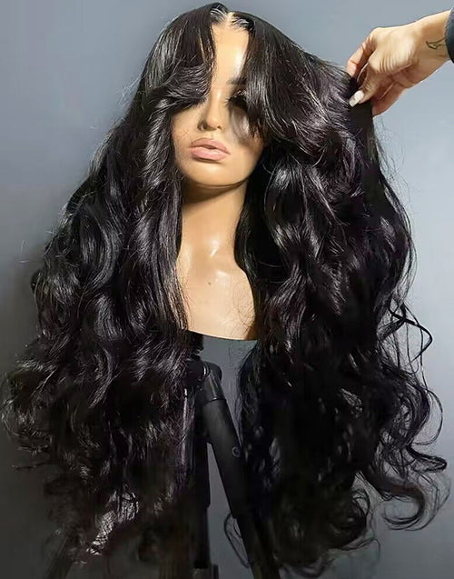 16" Curtain Bangs Ocean Wave Pre Cut Lace Wigs Glueless Wig