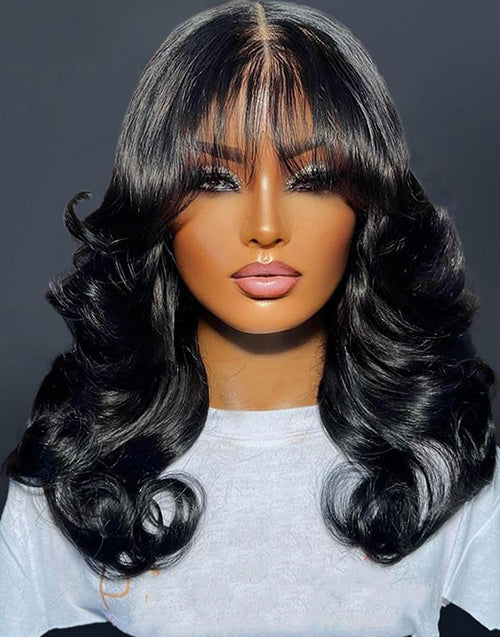 Kama- Curtain Bangs Glueless Wig Loose Wavy 13x5 Pre Everything Wig Human Hair