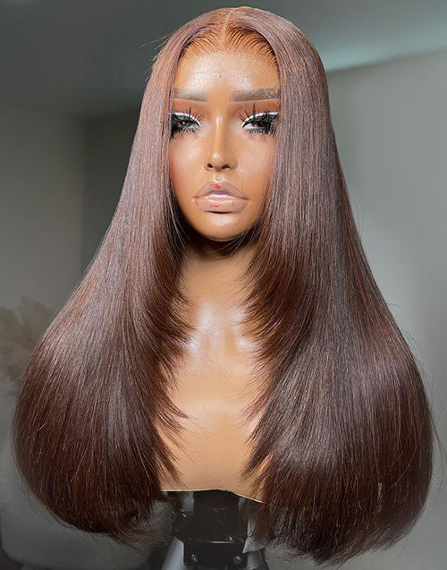 Dana- Pre Everything Layer Cut Chocolate Brown Hair Silky Straight 9x6 Glueless Human Hair Wig