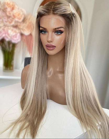 20"-26" Highlight Ash Blonde Straight Glueless Wig For Women