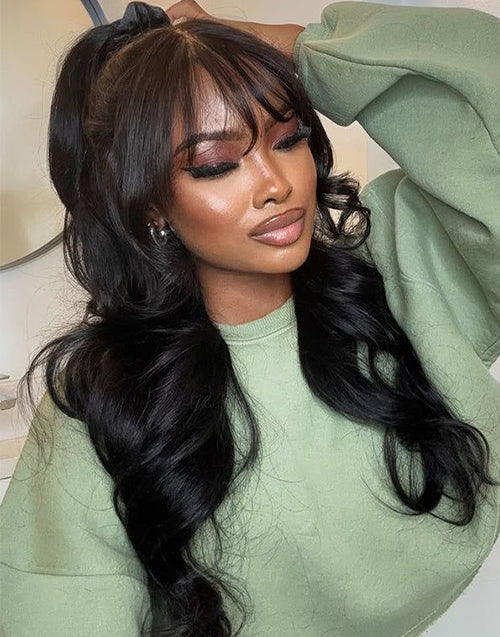 With Bangs Glueless Body Wave 5x5 Pre Cut Lace Wig [Medium Cap]