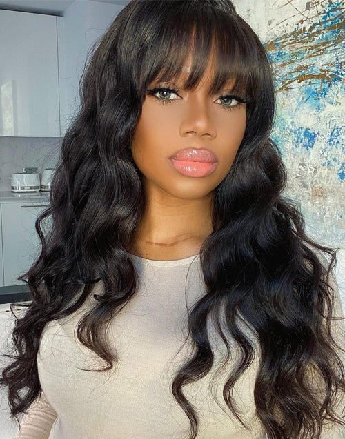 Cara- Pre Everything Glueless 13x5 Body Wave Lace Front Wig With Bangs Crystal HD Pre Cut Lace Human Hair Wig