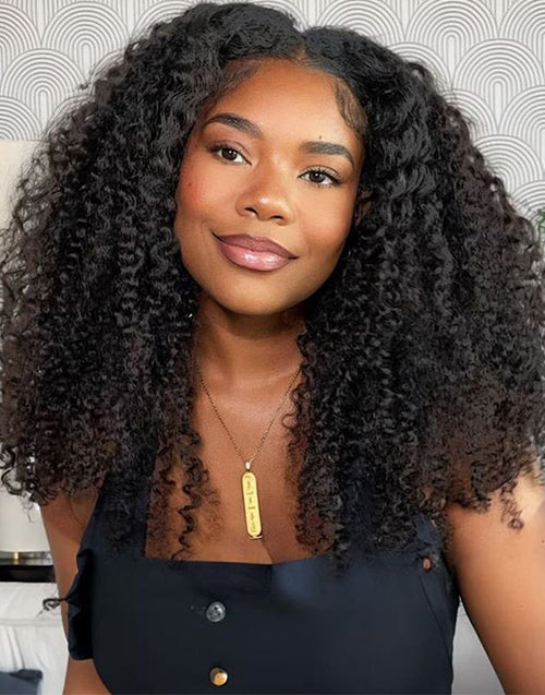 22" Thin V Part Handtied Wig Kinky Curly Human Hair Wig No Leave-Out