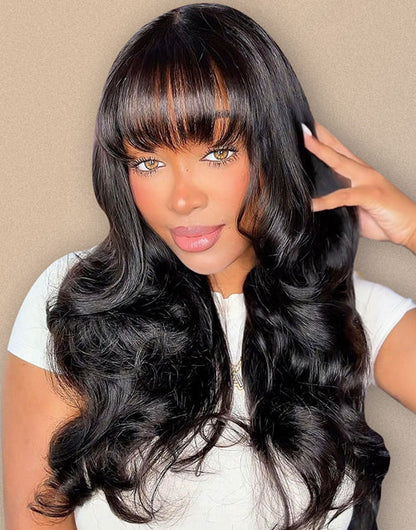20"=18" 13x5 Pre Cut Lace Glueless Body Wave Wig With Bangs