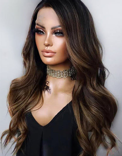 Roma- Mushroom Brown Balayage Wavy Glueless Wig For Women 13x4 Lace Human Hair