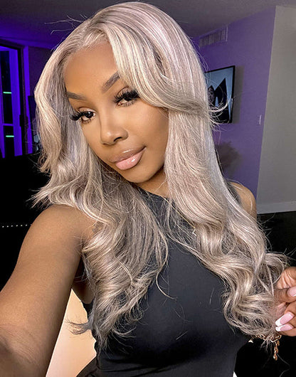 Bonnie-Curtain Bangs With Layers Face Framing Highligh Ash Blonde 13x4 Lace Front Wig