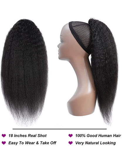 Kinky Straight Ponytail Human Hair Extension Human Hair Drawstring In Ponytail For Women
