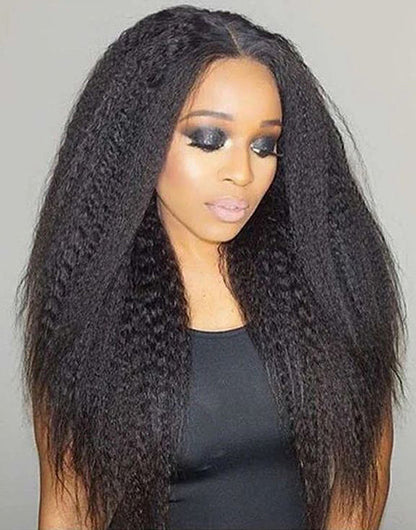 Kinky Straight Full Lace Wig With 4C Hairline Edge Human Hair Wigs Can Be Ponytail/Bun