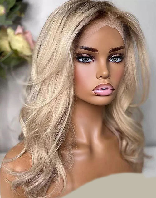 22“ 26” Ombre Ash Blonde Wavy Human Hair 13x4 Lace Wig