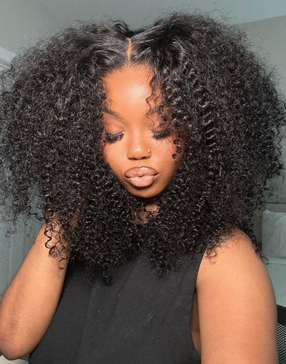 Saskia- Shoulder Length Fluffy Curl 7X5 Bob Pre Cut Lace Preplucked Human Hair Wig 250% Density Glueless Crystal Lace Wig