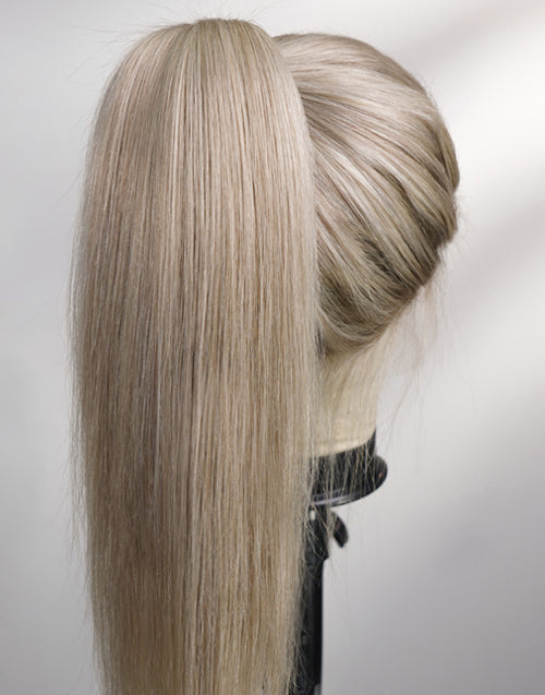 Nova-Ash Blonde With Dark Roots Remy Human Hair Ponytail Lace Front Wig