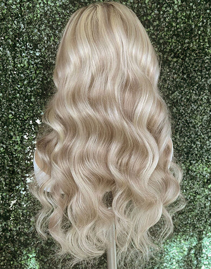 24" Mixed Ash Blonde Wavy 4x4 Lace Wig Glueless Wig Human Hair