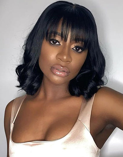 Elowen- Glueless Pull Go Wig 6x5 Pre Cut Lace Bob Wavy 13x5 Pre Everything Human Hair Wig With Bangs