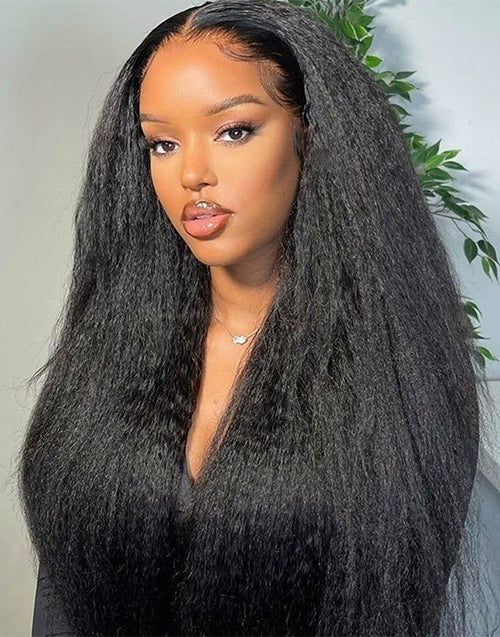 18" Kinky Straight Thin V Part Machinemade Wig No Leave-Out