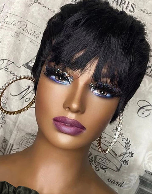 Short Bob Straight Pixie Cut Full Machinemade Wig With Bangs