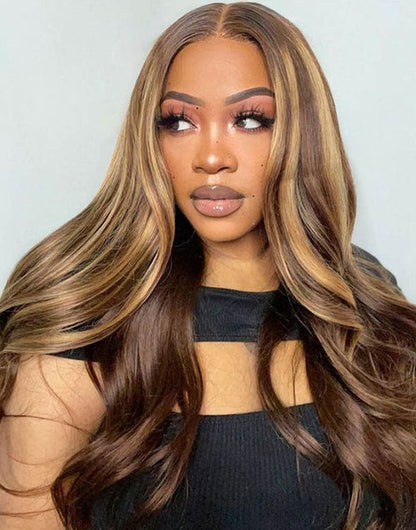 Invisi Strap Drawstring 360 Lace Wig Highlight Honey Brown Wavy Wig Do Updo/Bun/Braids Style By Yourself