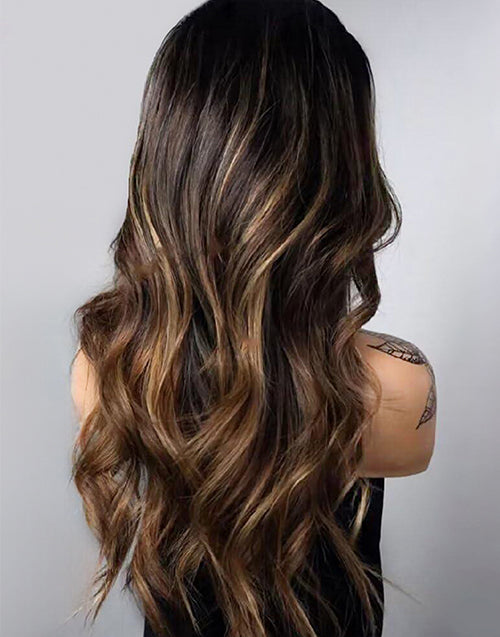 Roma- Mushroom Brown Balayage Wavy Glueless Wig For Women 13x4 Lace Human Hair
