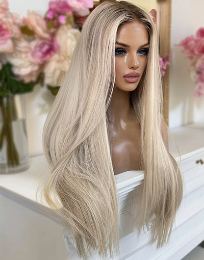 Isla-Highlights Ash Blonde Straight Wig 13x4 Frontal Lace Wig Glueless Human Hair Wig