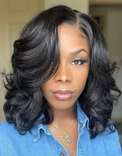 Candice- Pre Cut Glueless Lace Wavy 13x5 Lace Front Bob Wig Human Hair Wig