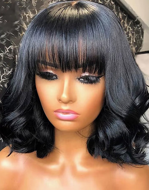 Elowen- Glueless Pull Go Wig 6x5 Pre Cut Lace Bob Wavy 13x5 Pre Everything Human Hair Wig With Bangs