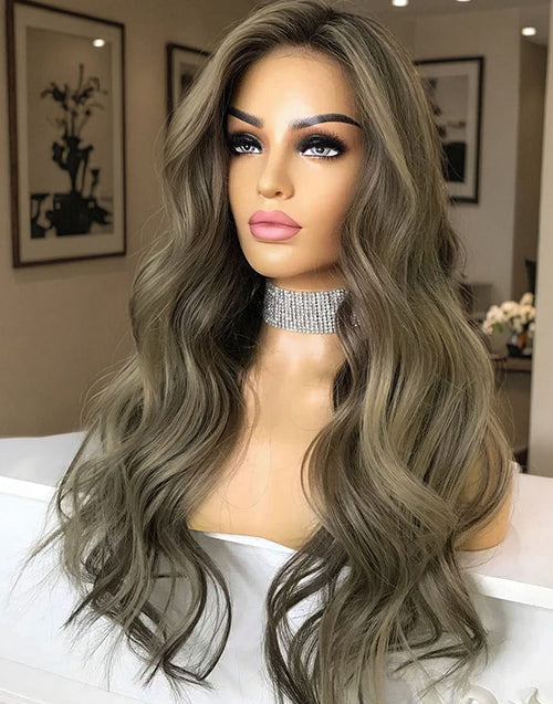 16" Ash Blonde Highlight Wavy 4x4 Lace Wig Glueless Wig