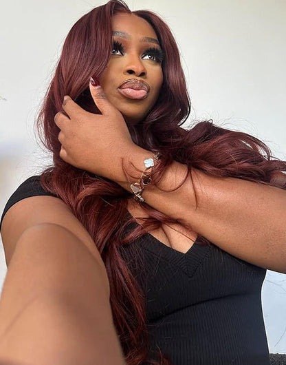 Thalassa- Dark Red Brown Wigs Body Wave 13x5 Pre Cut Lace Front Wigs Glueless Human Hair Wig
