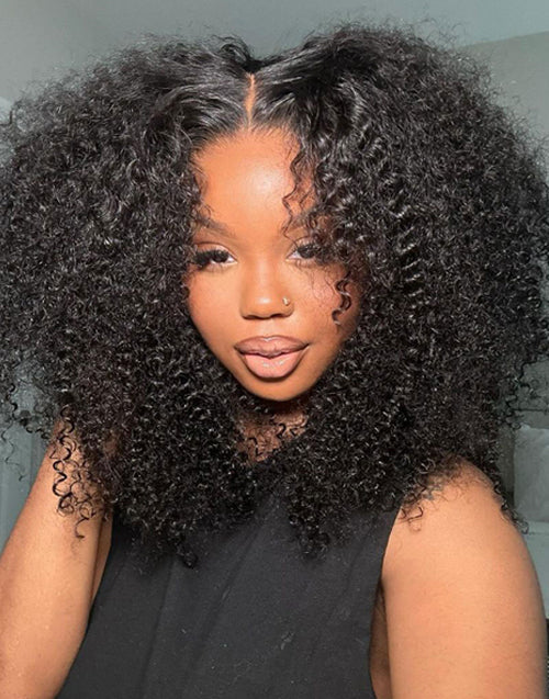 Saskia- Shoulder Length Fluffy Curl 7X5 Bob Pre Cut Lace Preplucked Human Hair Wig 250% Density Glueless Crystal Lace Wig