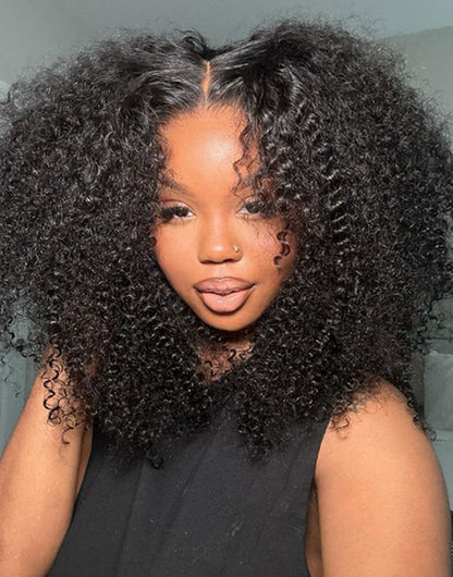 Saskia- Shoulder Length Fluffy Curl 7X5 Bob Pre Cut Lace Preplucked Human Hair Wig 250% Density Glueless Crystal Lace Wig