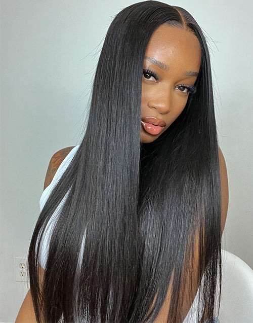 Glueless Straight 4x4 Pre Cut Lace Wig Bleached Knots Human Hair Super Deal