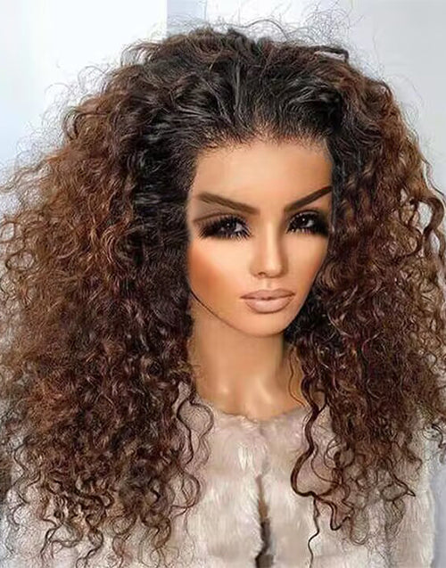 16” Ombre Brown Curly 9x6 Pre Cut Lace Glueless Wig