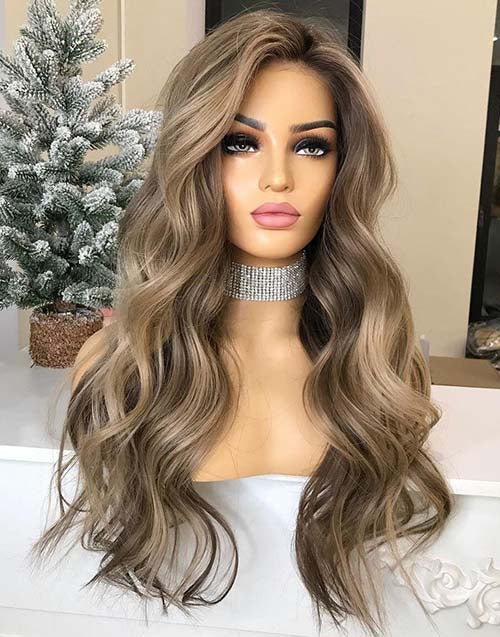 Freya-Ash Blonde Highlight Wavy 13x4 Lace Front Wig With Dark Roots Glueless Swiss Lace Human Hair Wig
