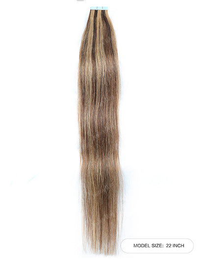 P4/27 Hair Tape Straight Human Hair Extensions Brown With Blonde Highlights