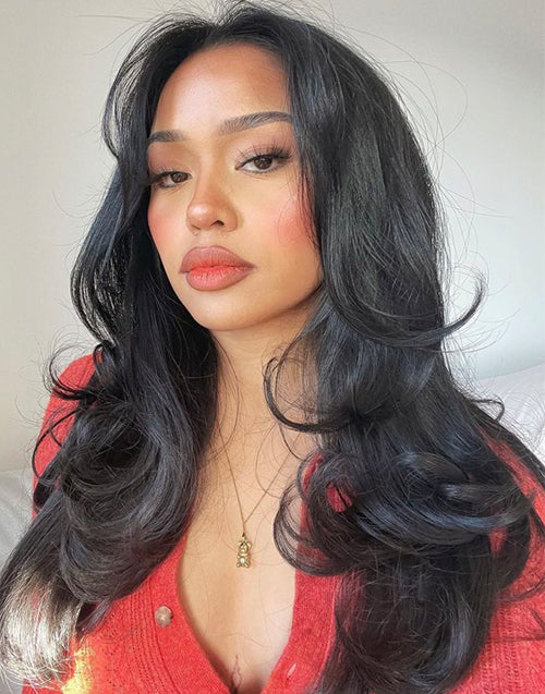 Curtain Bangs Wavy Layer Cut Glueless Wig Pre Cut Lace [Medium Cap]
