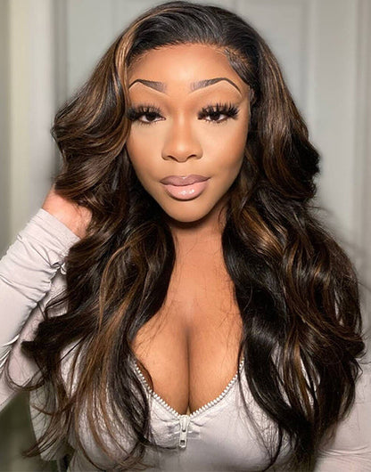 20" Highlights Brown Wavy Pre Cut Lace Glueless