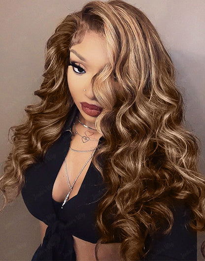 14" Highlight Brown Honey Wavy 13x5 Pre Everything Wig