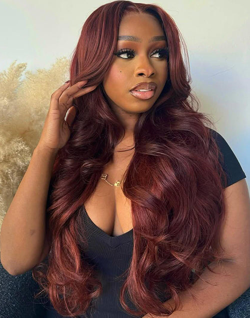 Thalassa- Dark Red Brown Wigs Body Wave 13x5 Pre Cut Lace Front Wigs Glueless Human Hair Wig