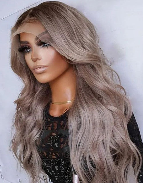 12" Smokey Mauve With Punky Gray Wavy 13x4 Lace Frontal Wig