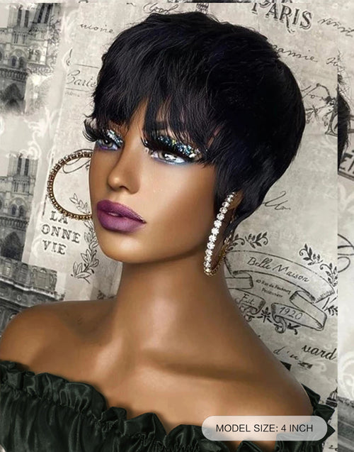 Short Bob Straight Pixie Cut Full Machinemade Wig With Bangs
